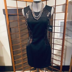 bebe Black Mini Dress with Lace Accents